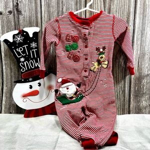 Holiday Santa and Reindeer One Piece PJs Snap Bottom Size 18 months